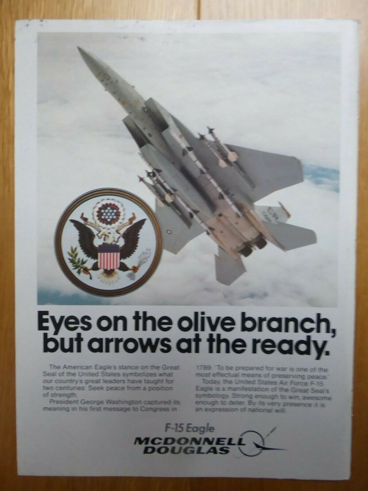 9/1983 PUB MCDONNELL DOUGLAS F-15 EAGLE USAF STRIKE FIGHTER GREAT SEAL USA AD