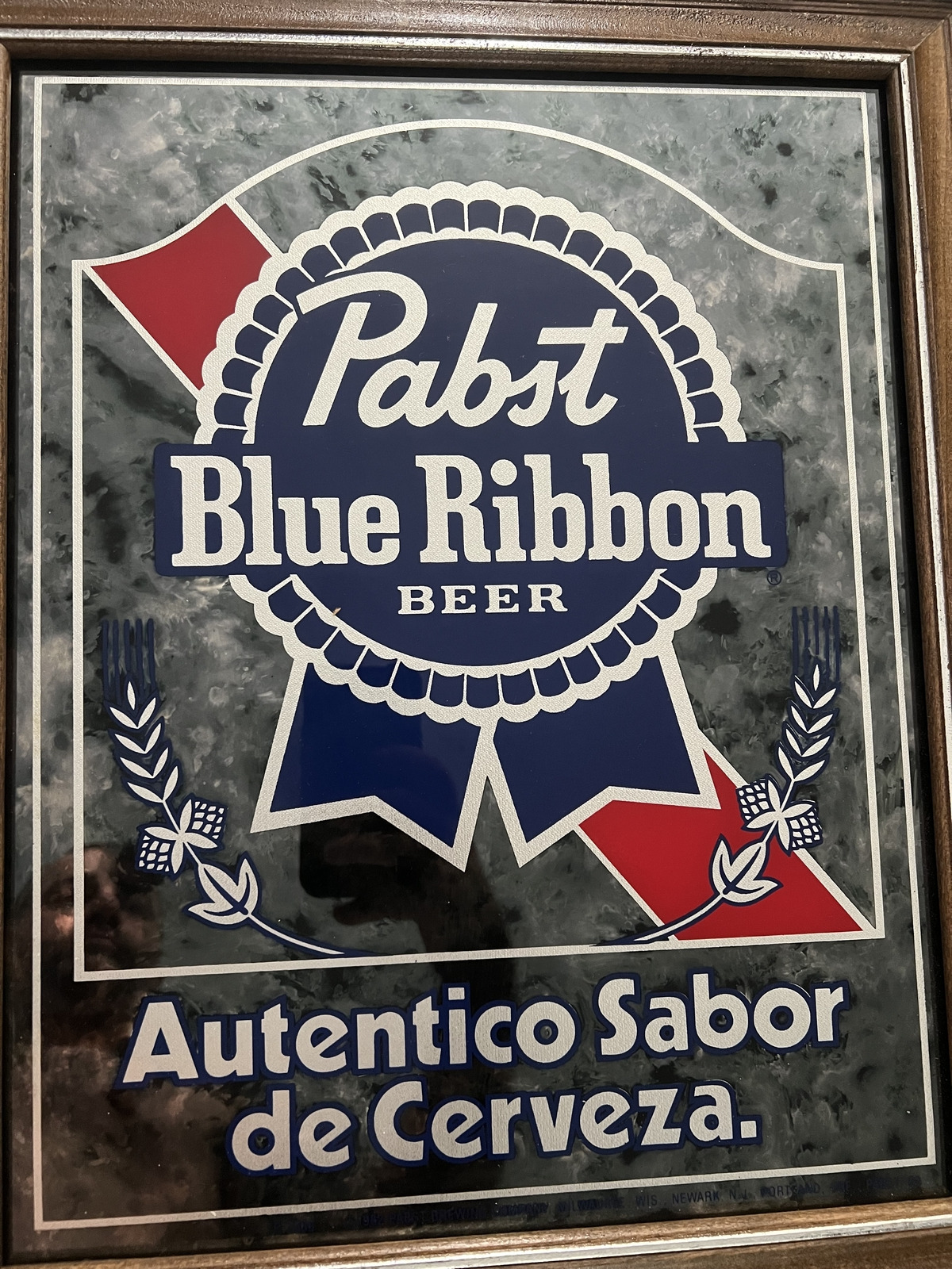 Pabst Blue Ribbon Beer AUTENTICO SABOR DE CERVEZA mirrow Sign in Spanish RARE