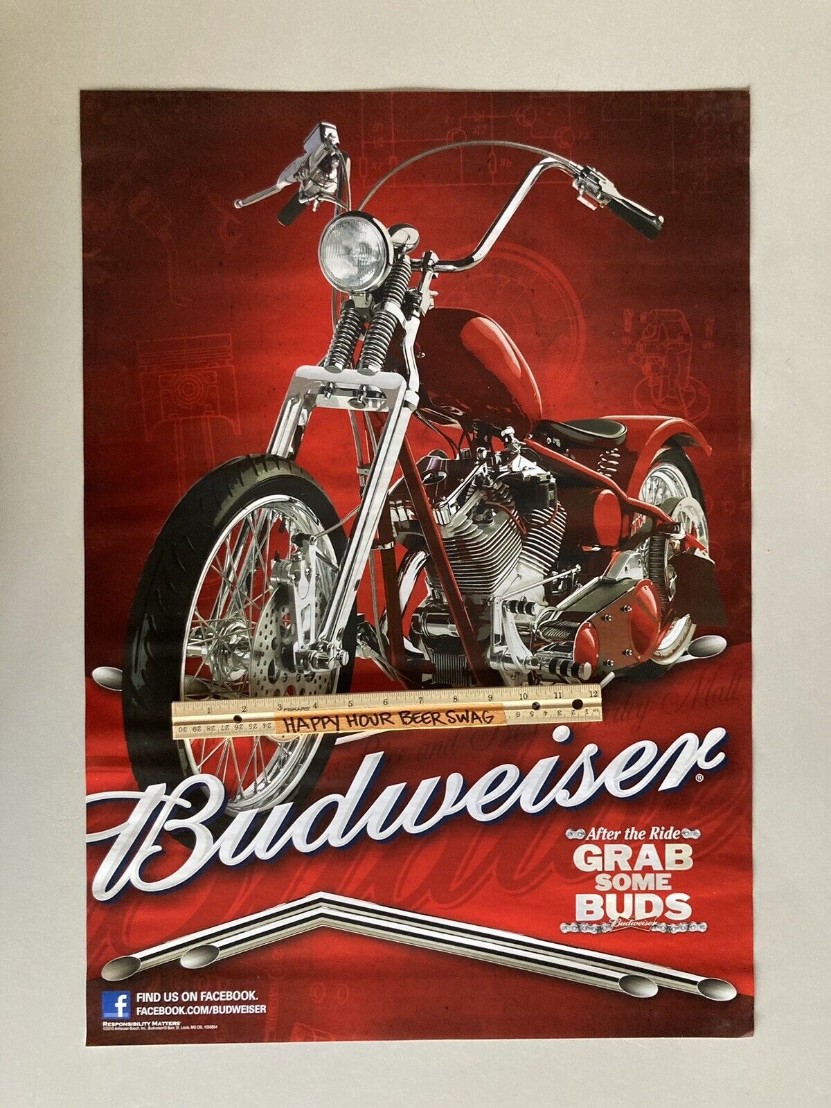 NEW Budweiser Motorcycle Chopper Paper Poster Bar Sign American Bud Harley