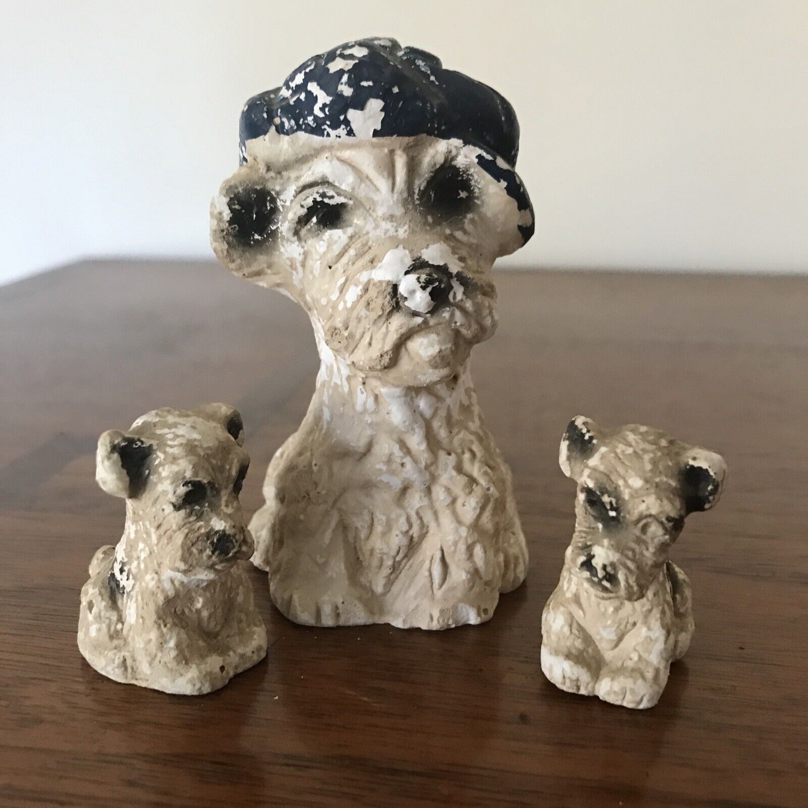 Rare Antique Chalkware Adult Dog & Puppies