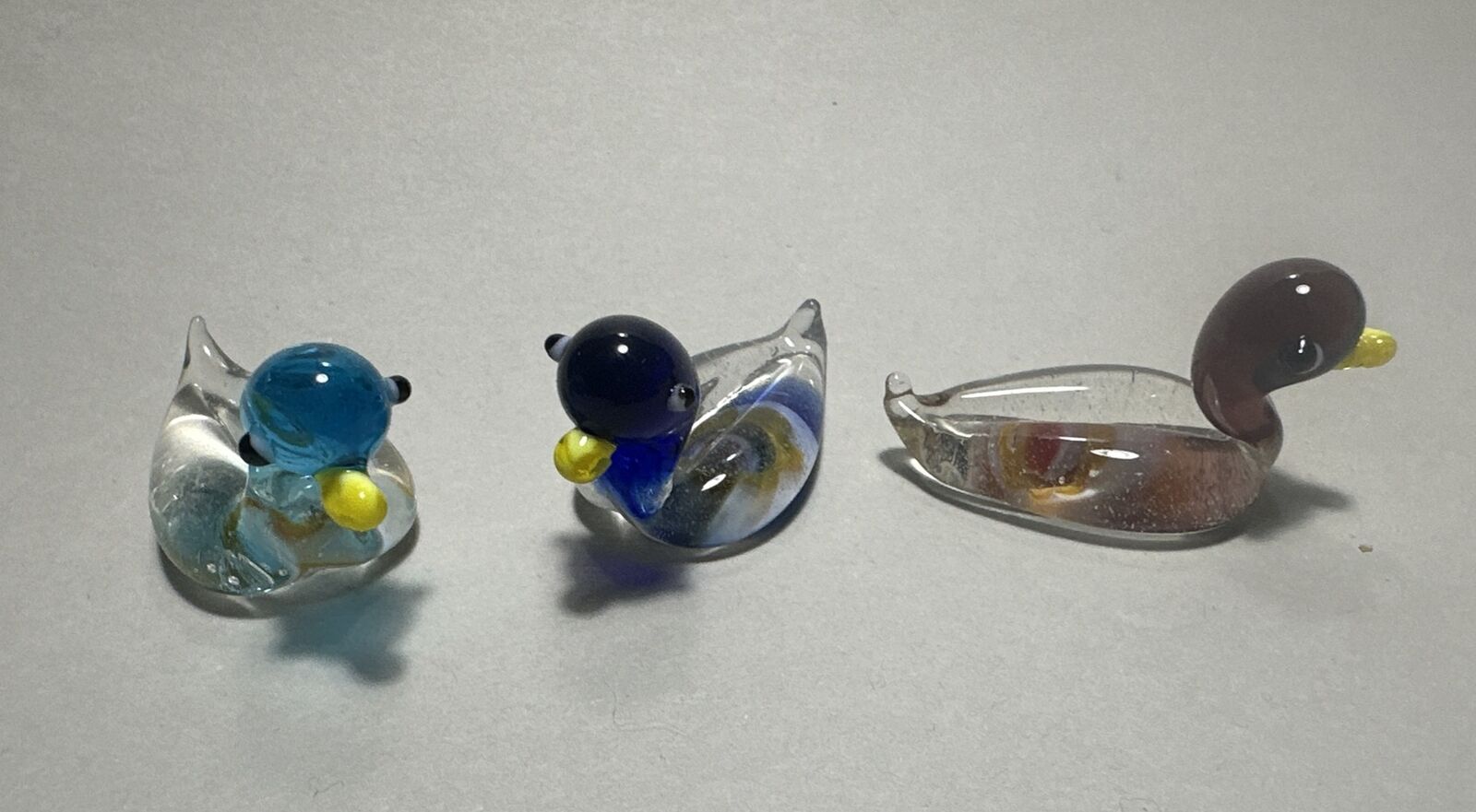 3 Miniature ducks art Glass
