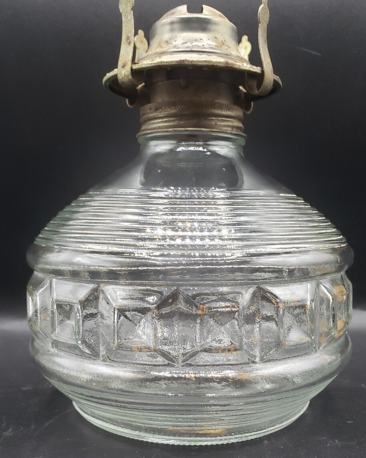 Vintage Kaadan Ltd. Patterned Glass Oil Lamp & Burner