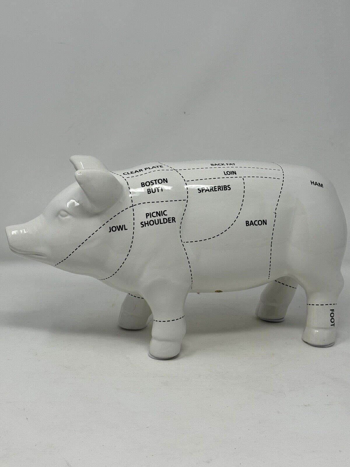 Large Ceramic Statue white Pig Swine Pork Butcher Chart Country Farmhouse NEW