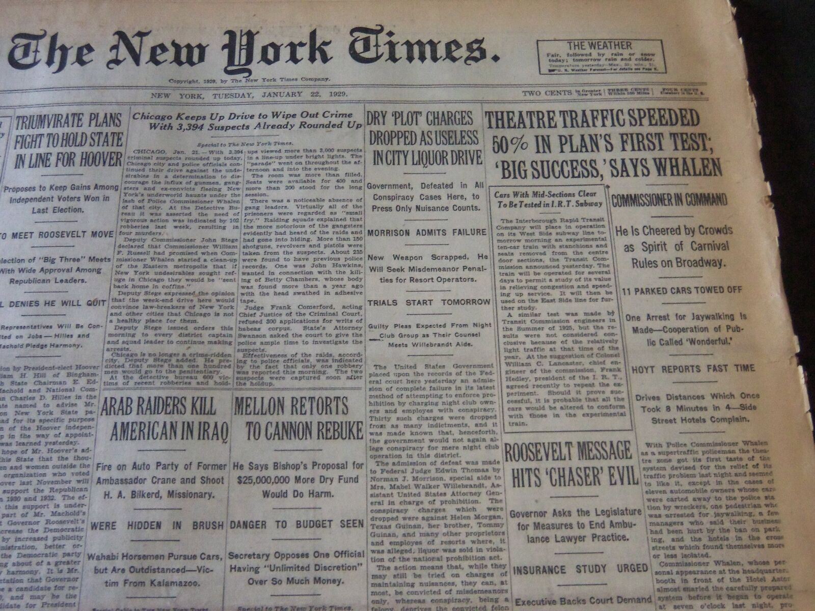 1929 JANUARY 22 NEW YORK TIMES - THEATRE TRAFFIC SPEEDED 50% - NT 6642