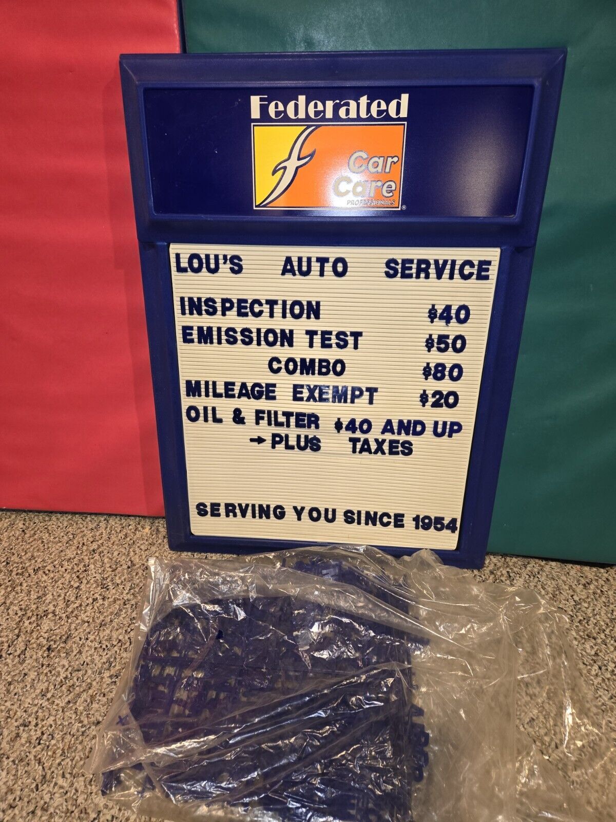 Vintage 2001 Federated Car Care Letterboard Garage Auto Repair Shop Sign