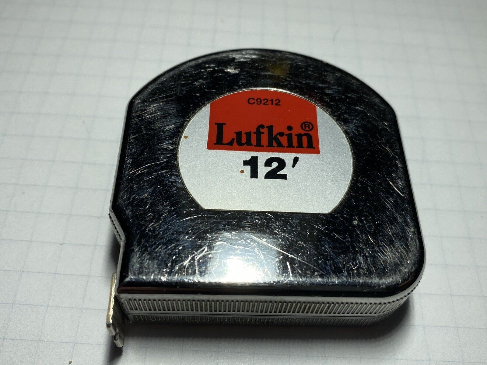 Vintage Lufkin 12' C9212X Measuring Tape Rule Tool USA Made Retro Silver Tone