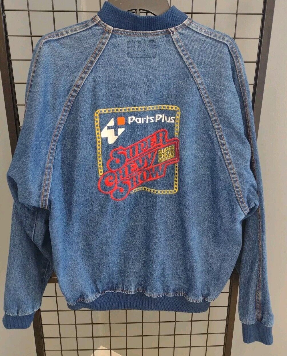 Vintage 96 Super Chevy Show Class Winner Adult Size Large Denim Blue Button Coat