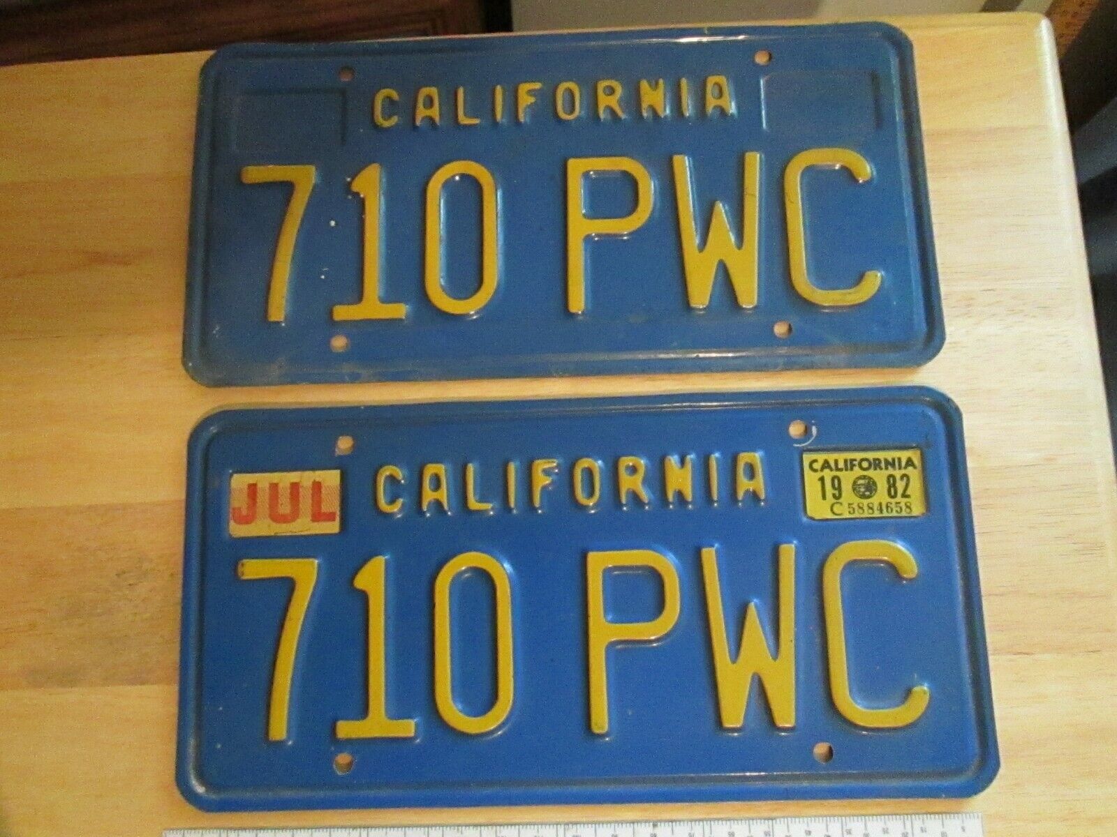 Collectible Vintage California Blue Plate License Plates 710 PWC Front Rear VGC