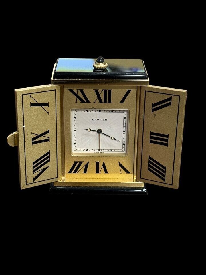 *** Cartier Mid Century / Art Deco  / Quartz Trip tick  Desk Clock both boxes **