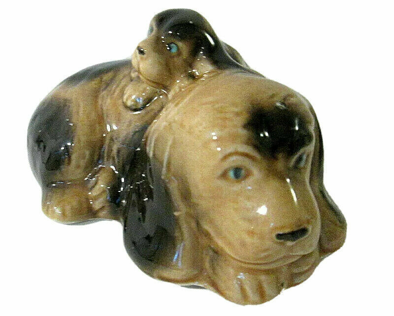 Vtg Ceramic/Porcelain SPANIEL or HOUND Dog Figurine MOTHER & PUPPY Marked Brazil