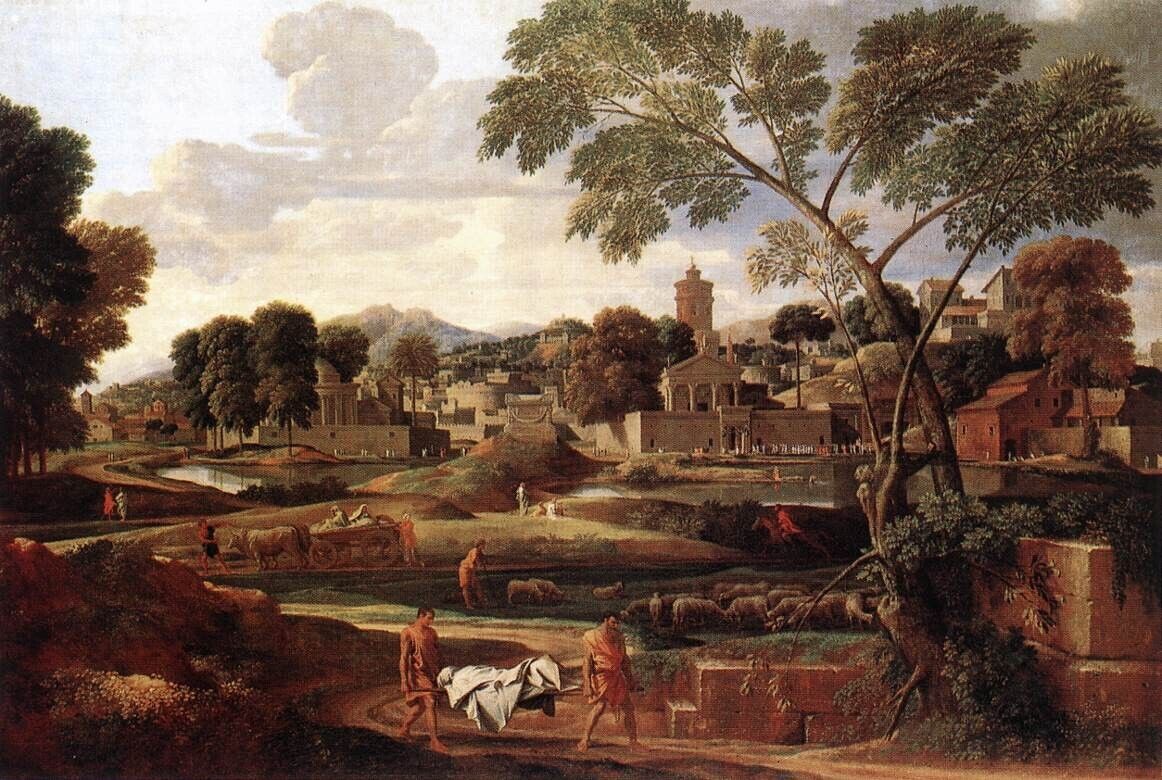 Oil painting Landscape-With-The-Funeral-Of-Phocion-1648-Nicolas-Poussin-Oil-Pain