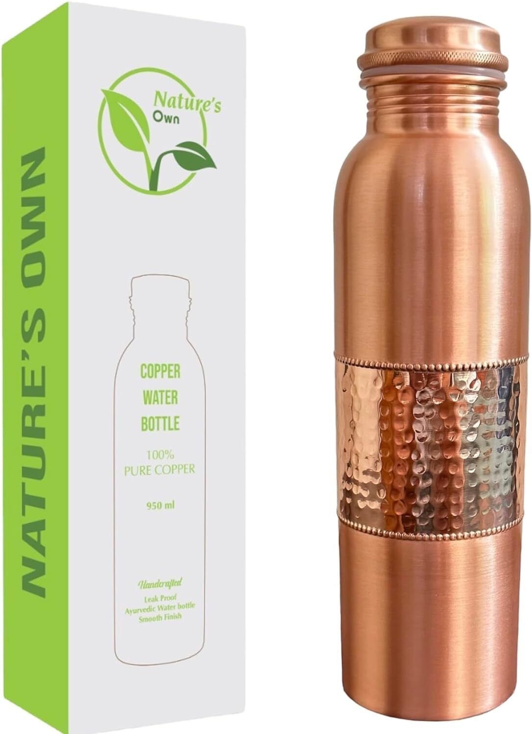 Nature's Own Pure Copper Water Bottle 1000ml – 34 Oz Extra Middle Hammered 