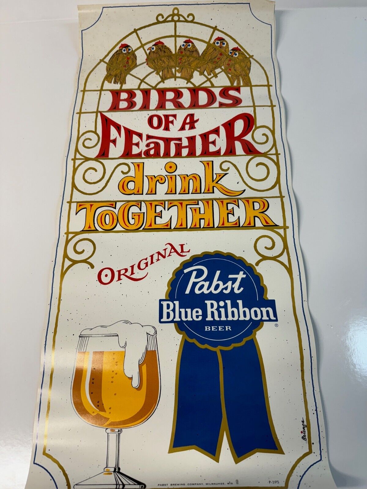 Vintage Pabst 1970's Promotional Wall Poster. (Birds of a Feather)