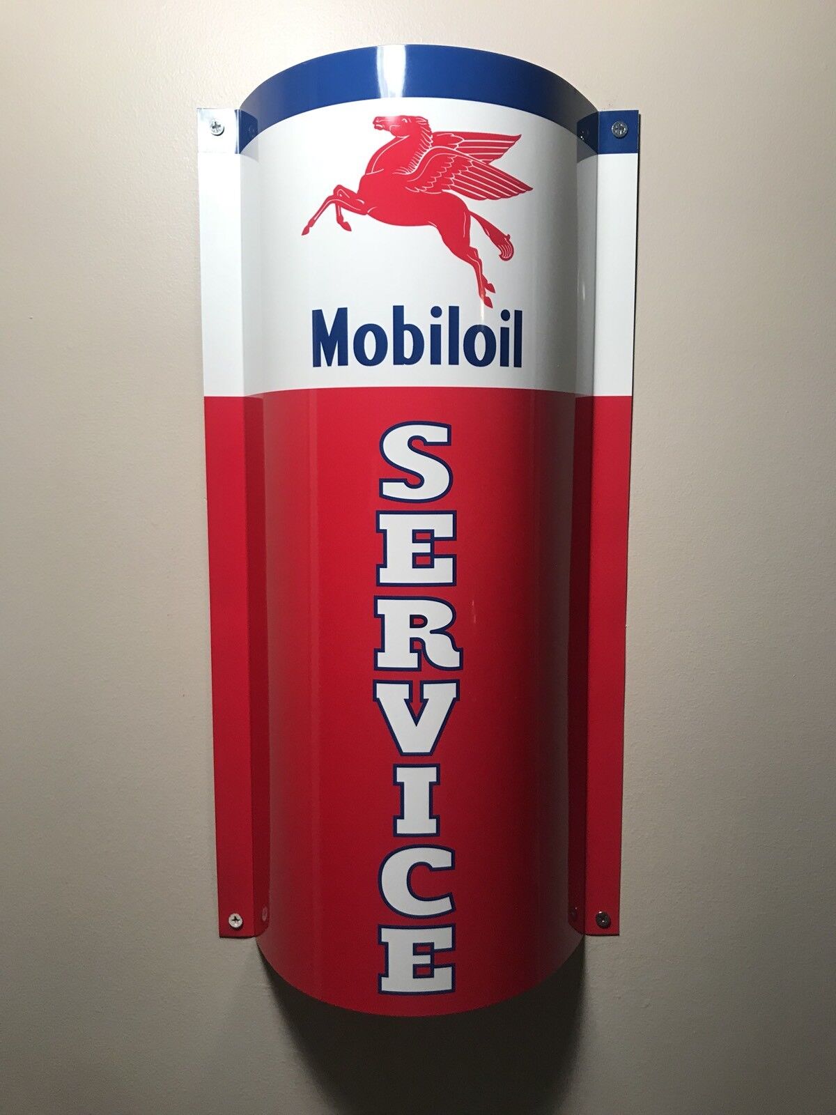 Mobiloil Mobilgas Mobil Service Curved Metal  Gasoline Gas sign Pump Oil WOW