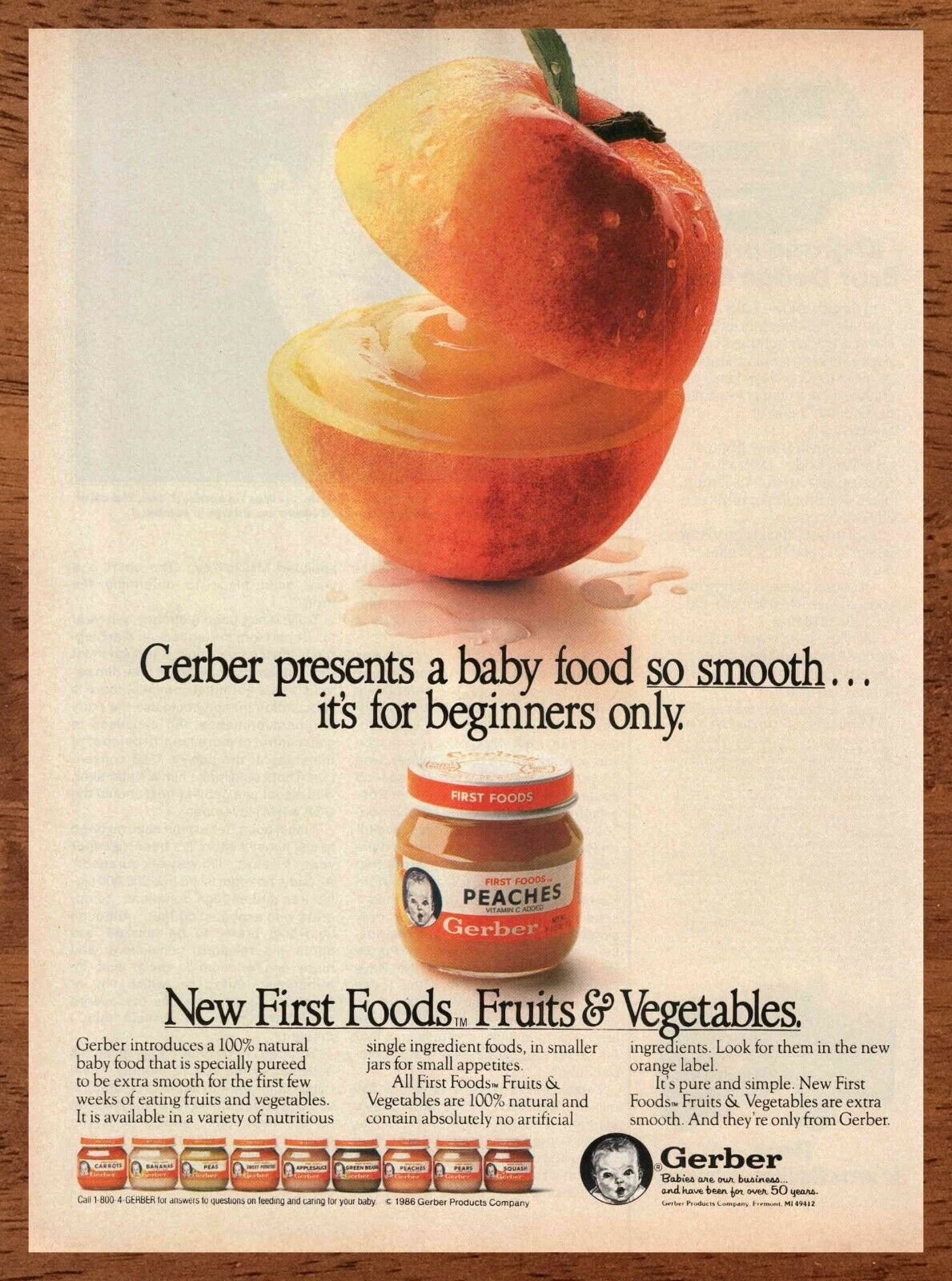 1986 Geber Baby Food Peaches Vintage Print Ad/Poster 80s Retro Art Décor Fruits 