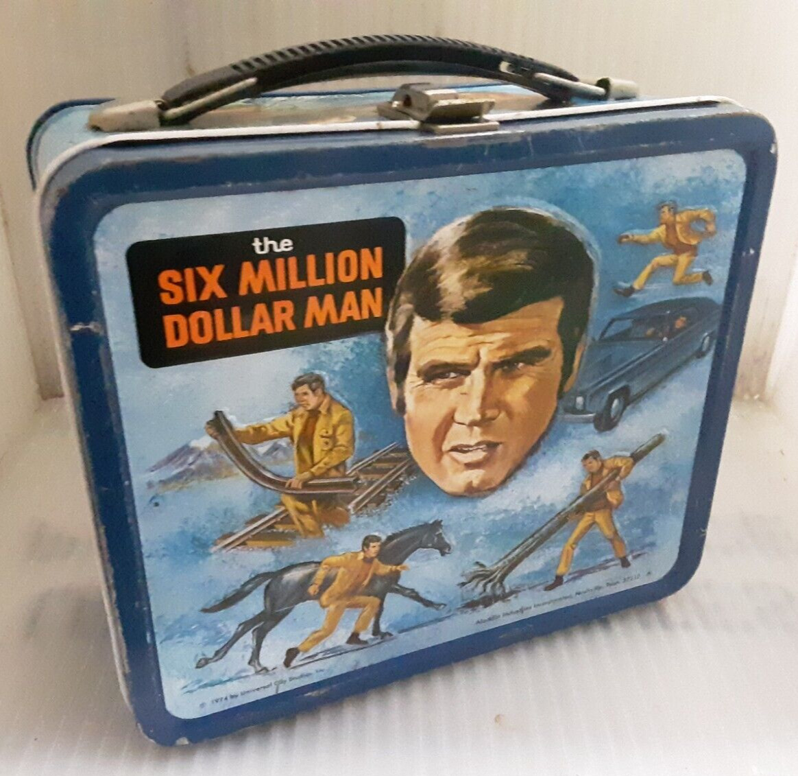 RARE 1974 Six Million Dollar Man Metal Lunch Box ~TV Show Lunchbox Lee Majors