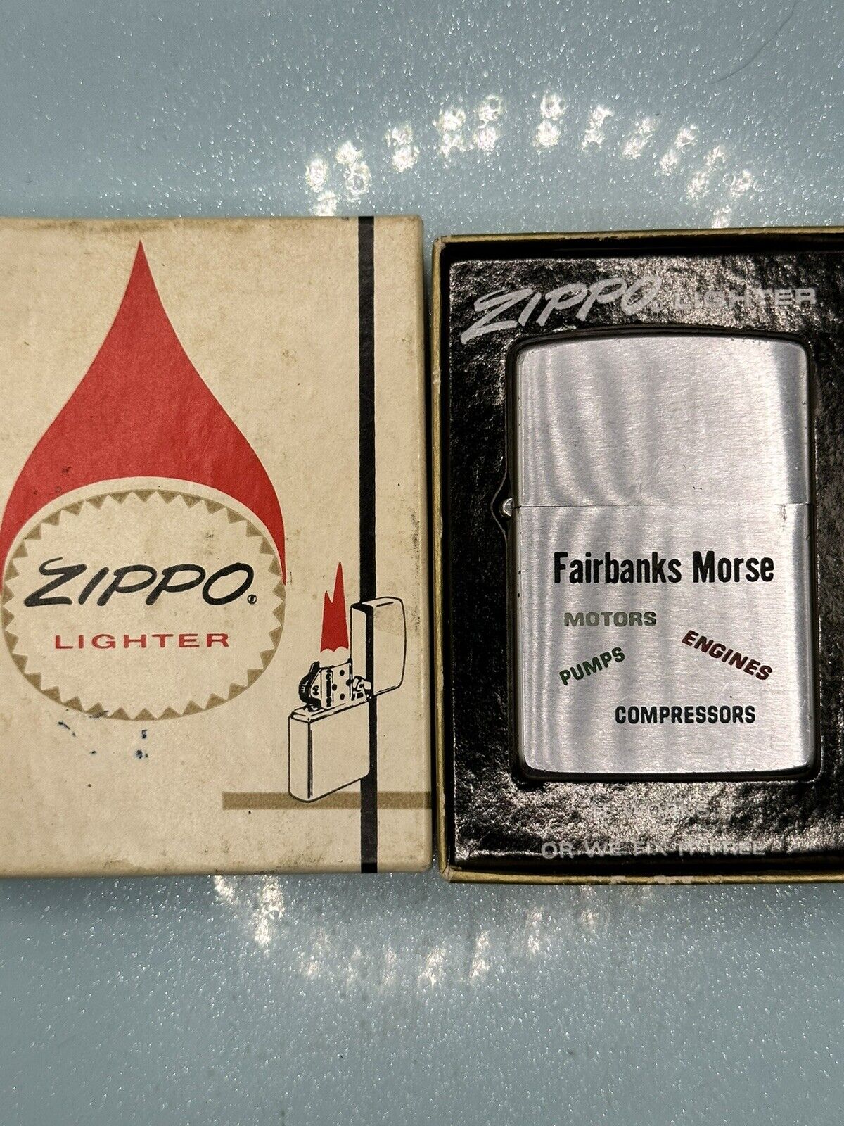 Vintage 1965 Fairbanks Morse Motors Advertising Chrome Zippo Lighter