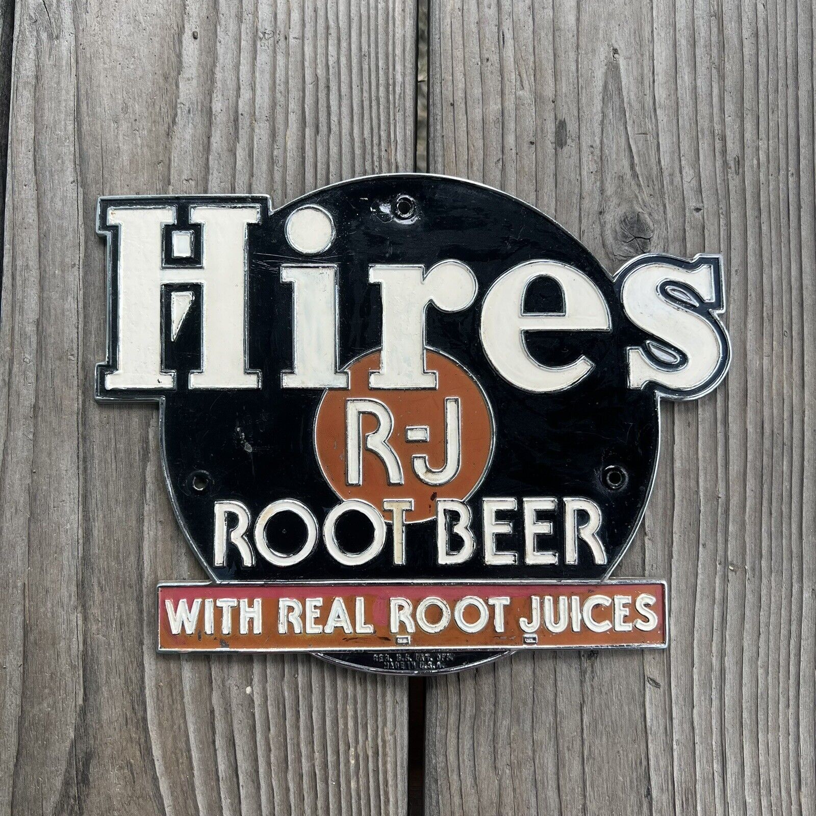 Hires R-J Root Beer Vintage Sign 40s-50s Embossed 6” x 7.5” Great Condition USA
