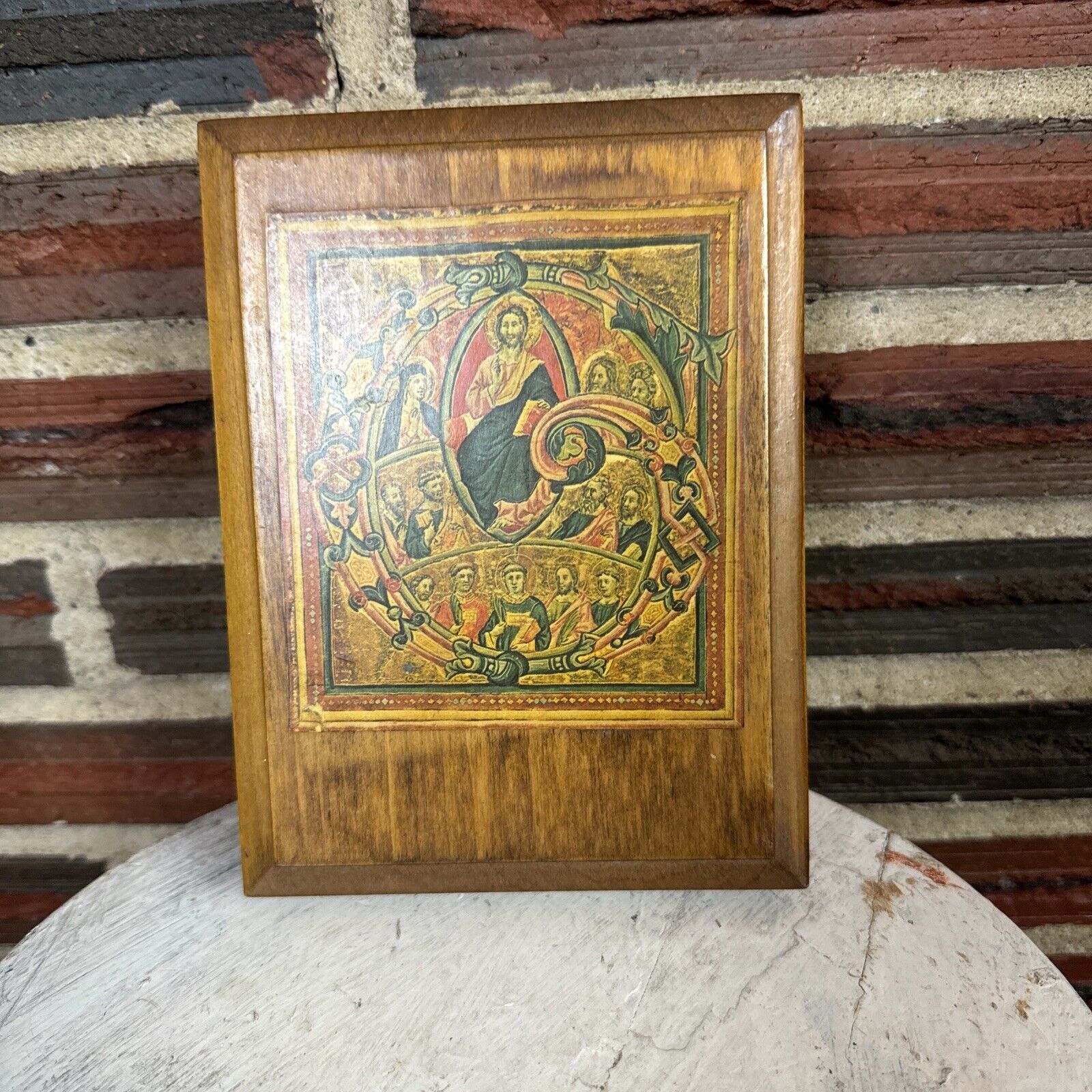 Vintage Dovetail Trinket Box Wooden Jesus Christ Religious Christian Ascension