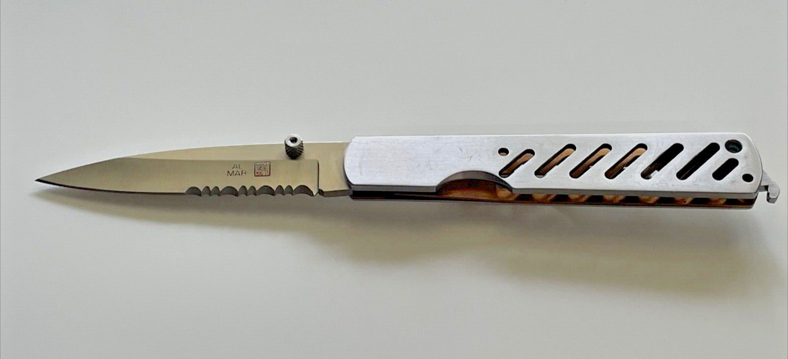 Al Mar 2003 Quicksilver Model 3 Knife Integral Clip Brass Liners Seki-Japan 1989
