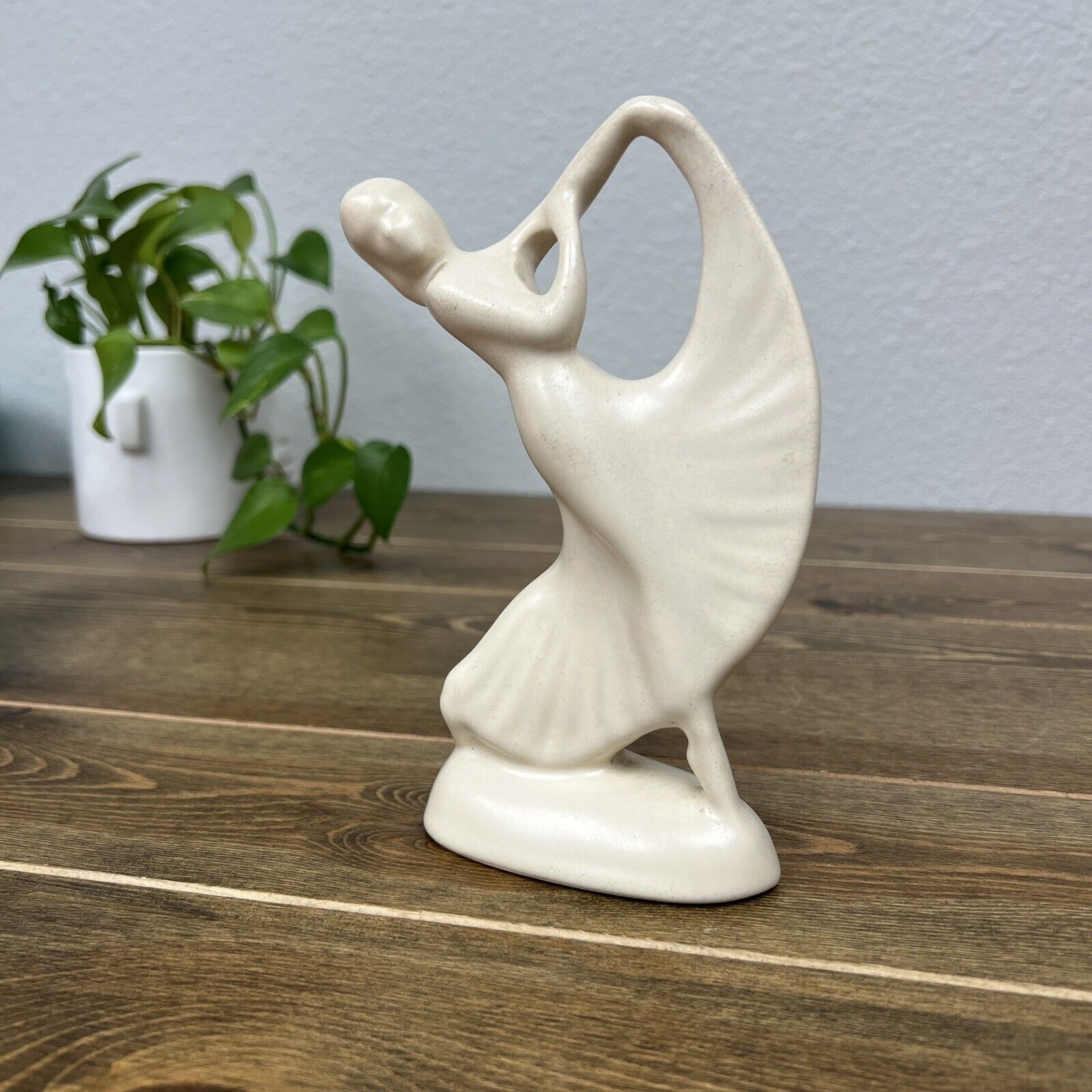 Vintage White Ceramic Dancing Girl  7” on L elbow Figurine
