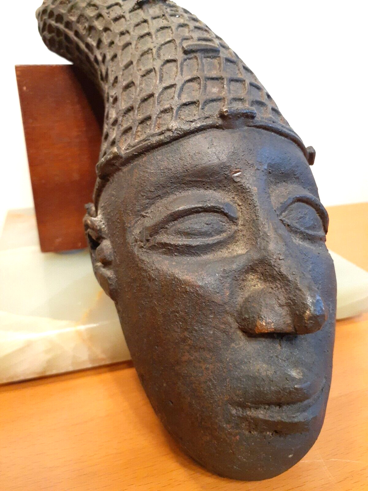 Antique Vintage African Benin Style Bronze Tribal Art Mask Sculpture