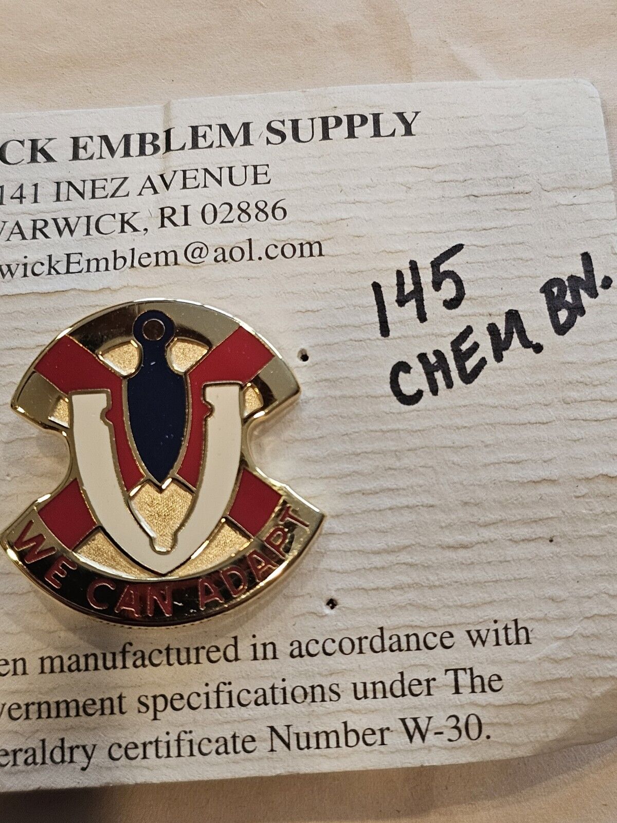 WWII US Army 145th Chemical Corps Company Battalion CB DI Crest L@@K