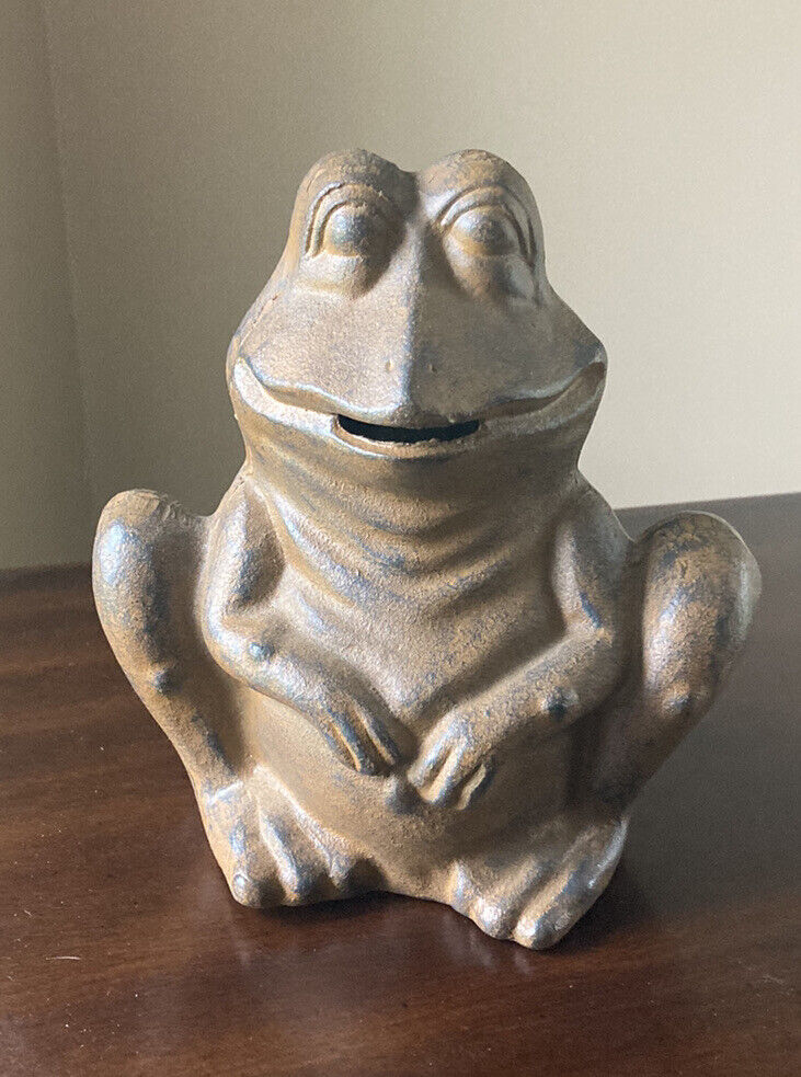 Vintage Cast Iron Frog Bank Heavy 9” Tall