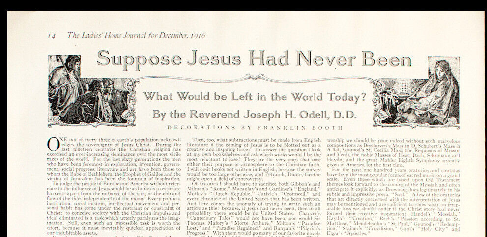 1916 SUPPOSE JESUS HAD NEVER BEEN Sermon by Rev. Joseph O'Dell Vtg Full Page