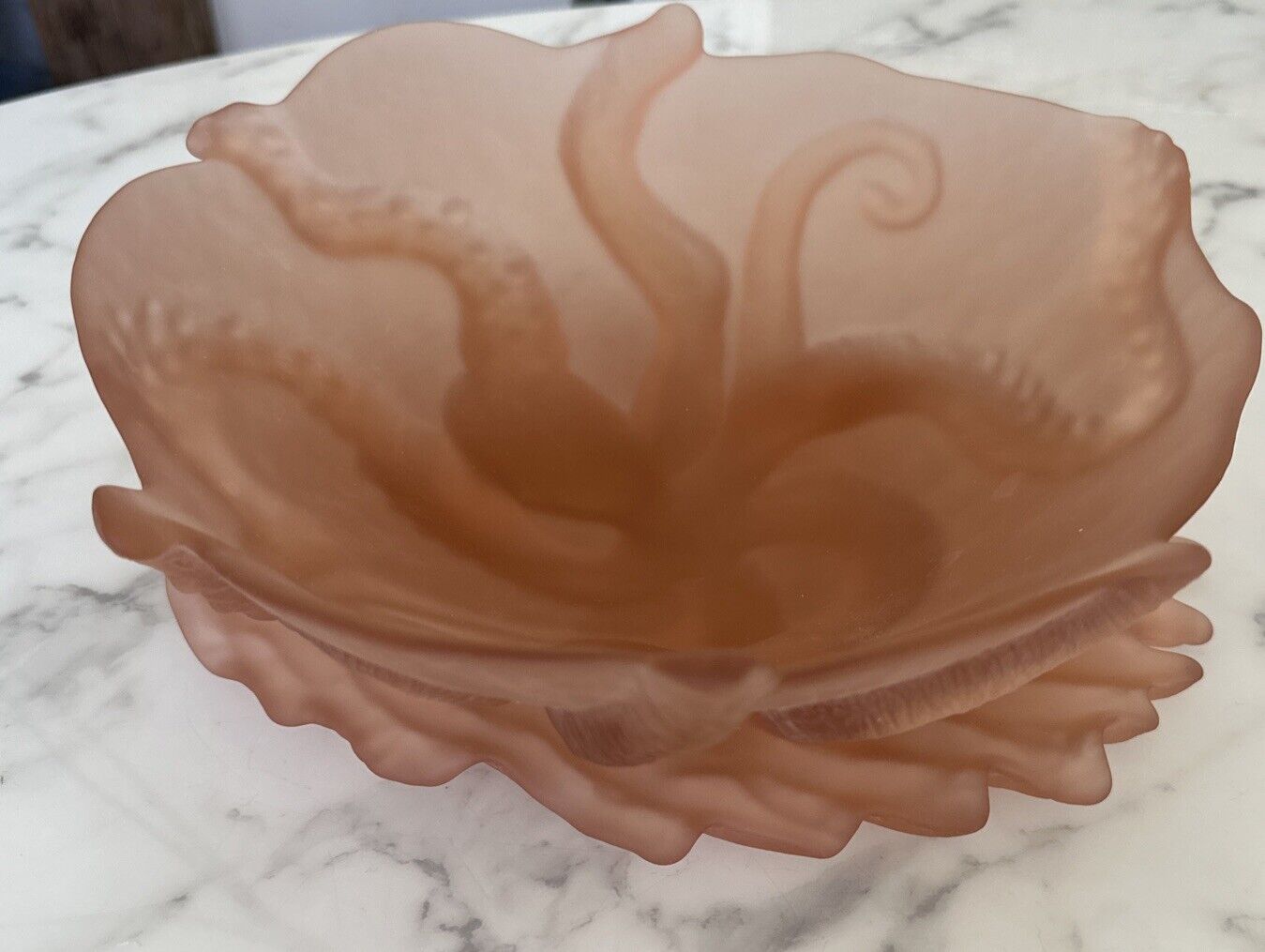 Vintage Octopus Bowl And Stand Pink Opalescent Sable Glass ~ approximately 10”