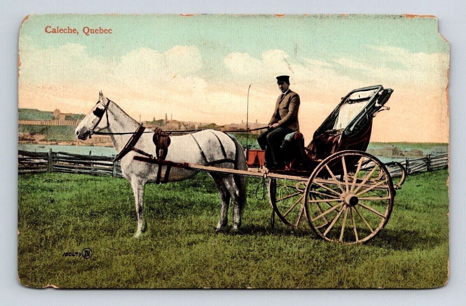 Caleche Quebec Canada Horse Carriage Antique Postcard UNP Valetine Sons WOB DB
