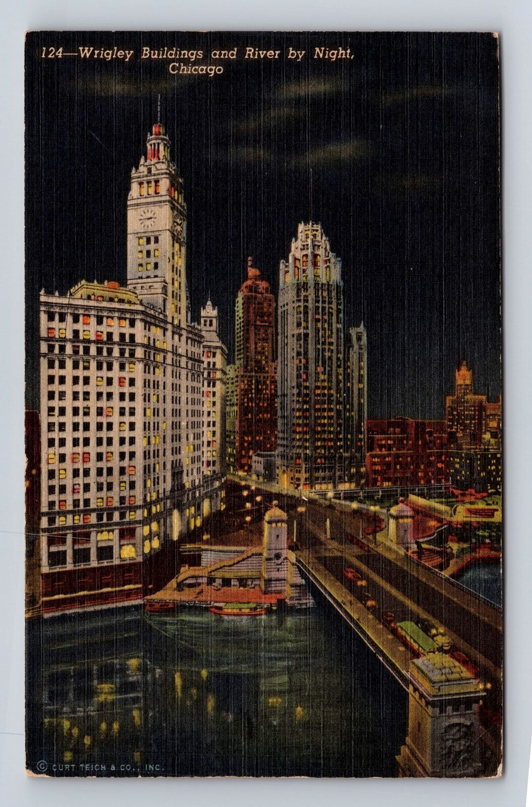 Chicago IL-Illinois, Wrigley Buildings And River, Vintage c1953 Postcard