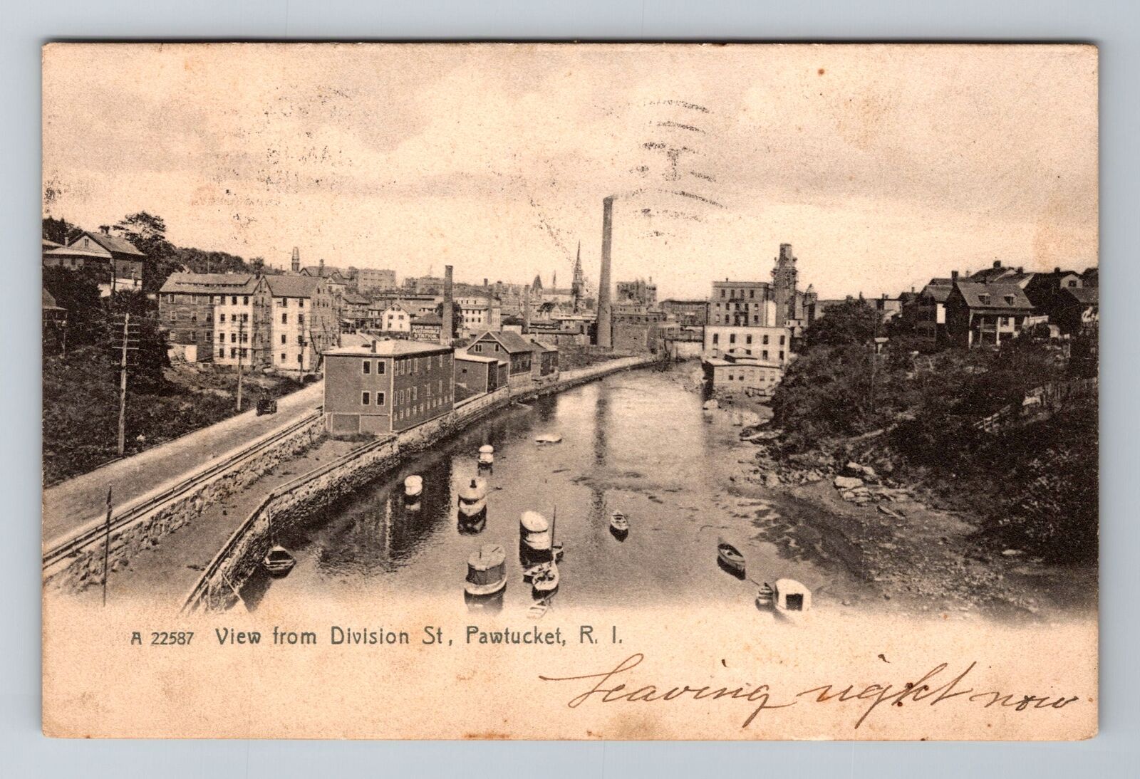 Pawtucket RI-Rhode Island, Aerial From Division Street, Vintage c1909 Postcard