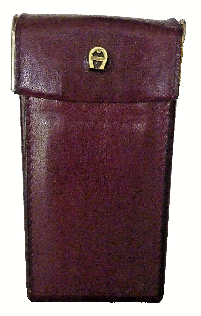 Classic Etienne Aigner Burgundy Leather Logoed Flip-Top/Slide Up Cigarette Case