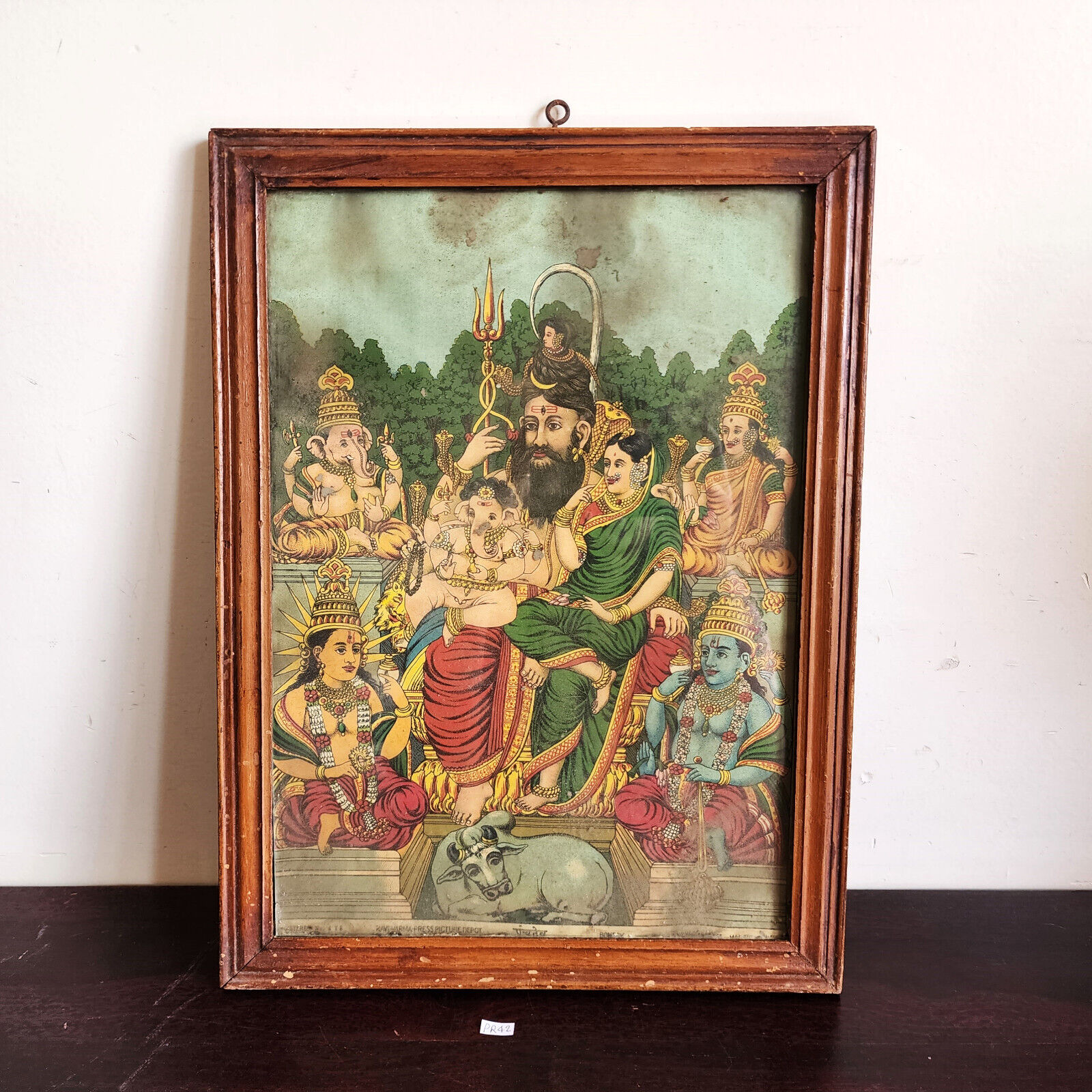 Vintage Raja Ravi Varma \'Panchdev\' Lithograph with Original Wooden Frame PR42