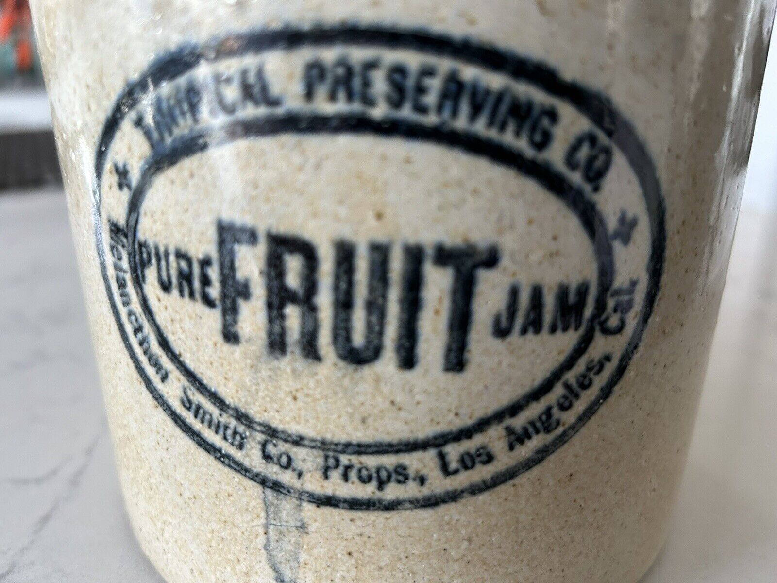 LOS ANGELES CALIFORNIA Fruit Jam Crock Stoneware VINTAGE