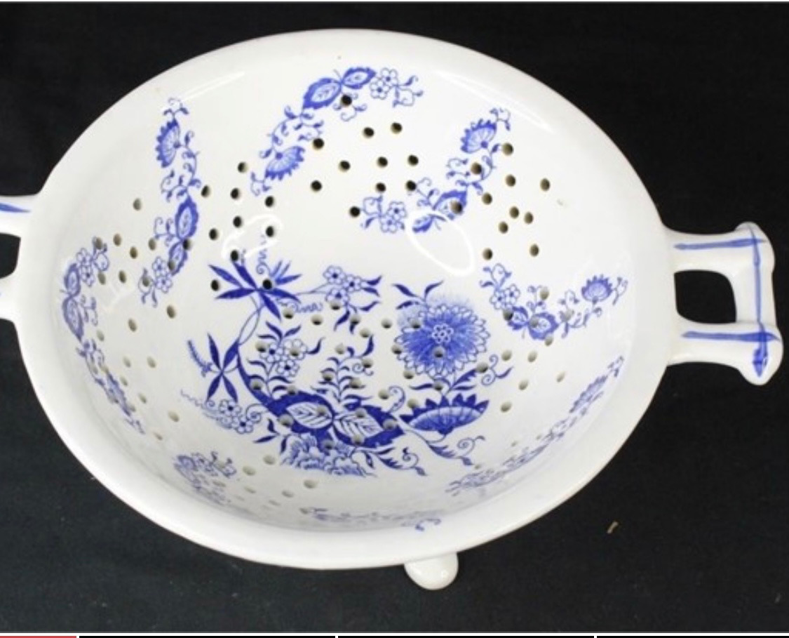 Rare Vintage Blue Onion Colander ceramic