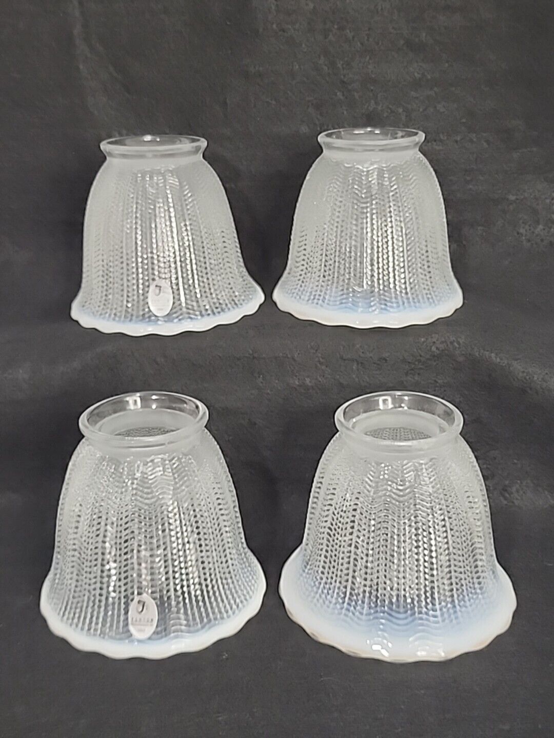 4 Fenton Replacement Glass Lamp Shades Clear Rib Opalescent Light Blue to White