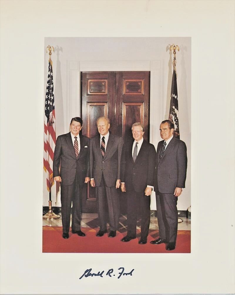 Gerald R Ford Signed Pristine Original Four Standing Presidents Color Photograph