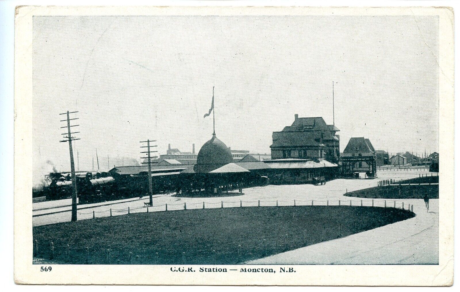 Canada Moncton NB New Brunswick CGR Train Station Depot Vintage Postcard