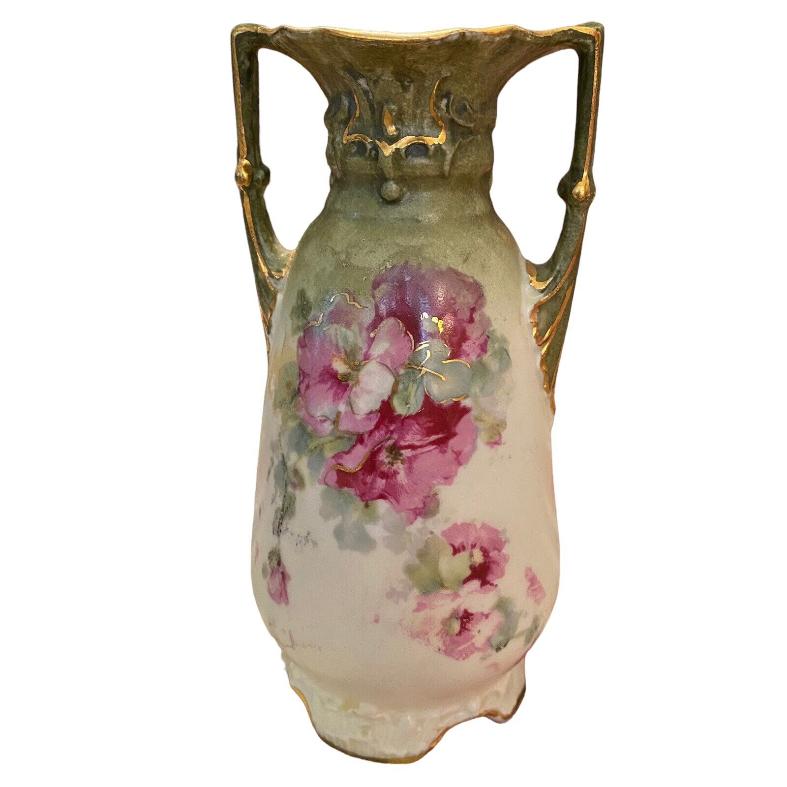 Antique Bohemian Art Nouveau Handled Urn Bud Vase  6” Tall Cottagecore Victorian