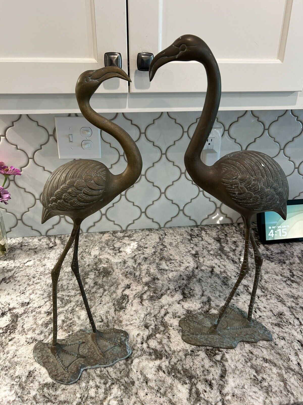 Vintage Mid-Century Beautiful Pair of Brass Bronze Tone Flamingo Sculptures MCM