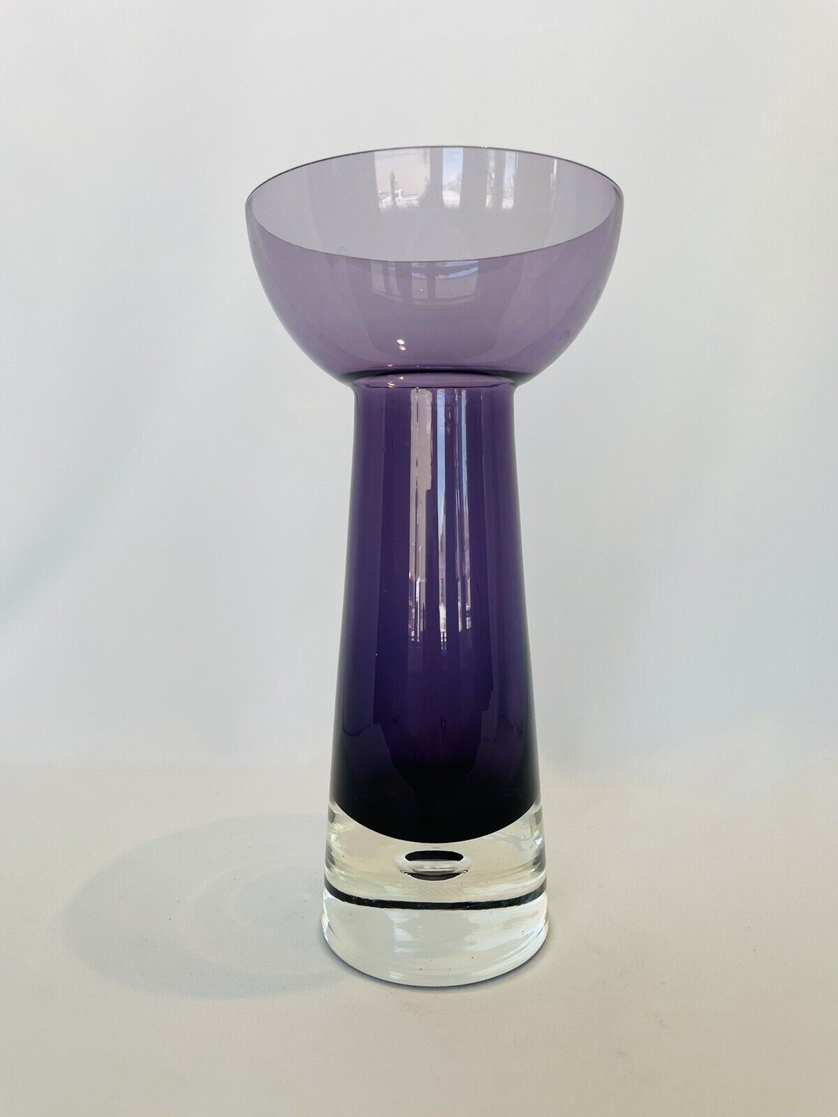 Vintage Krosno Poland Hand Blown Art Glass Vase Amethyst Color Suspended Bubble