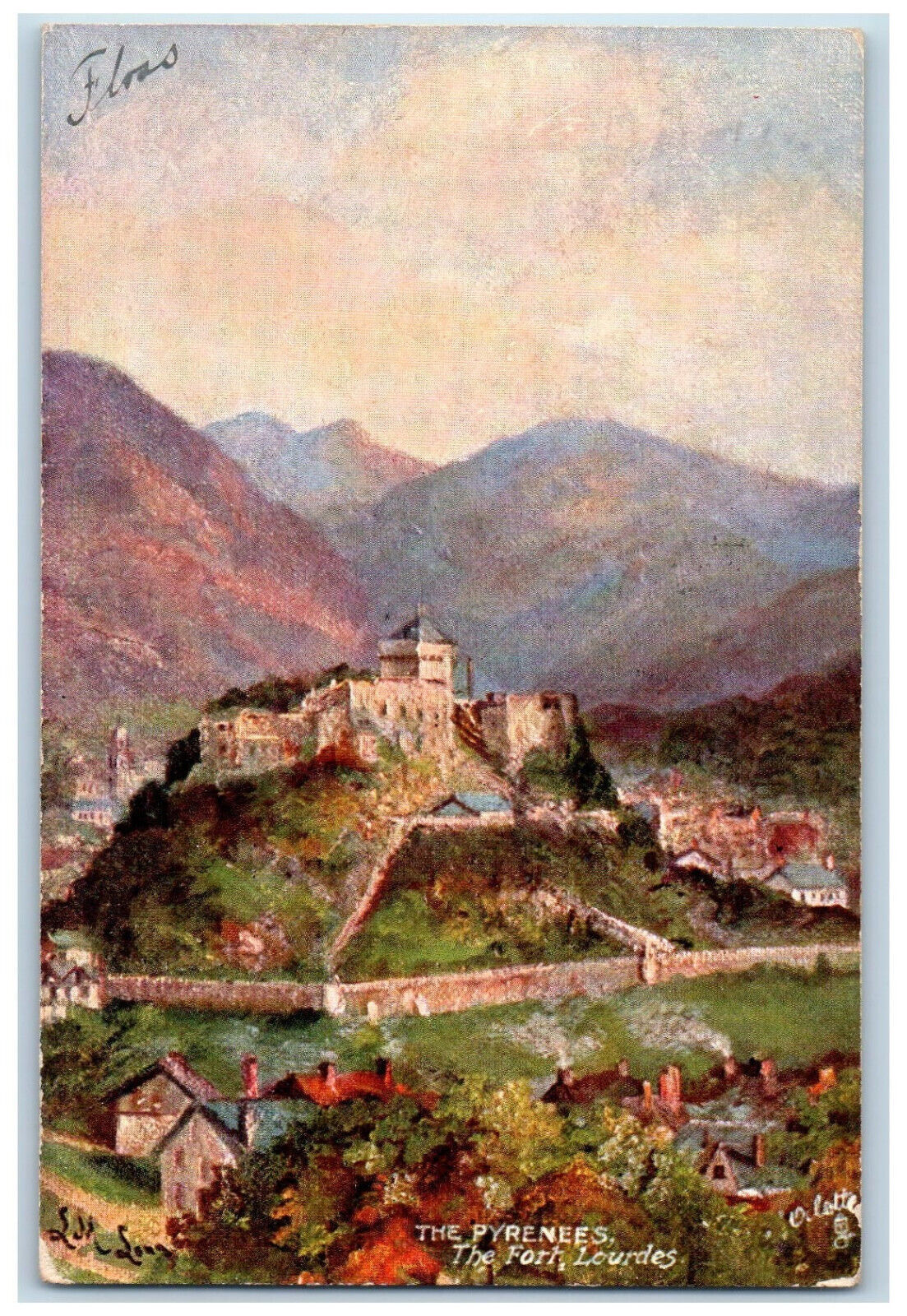 1907 The Pyrenees The Fort Lourdes Lourdes France Oilette Tuck Art Postcard