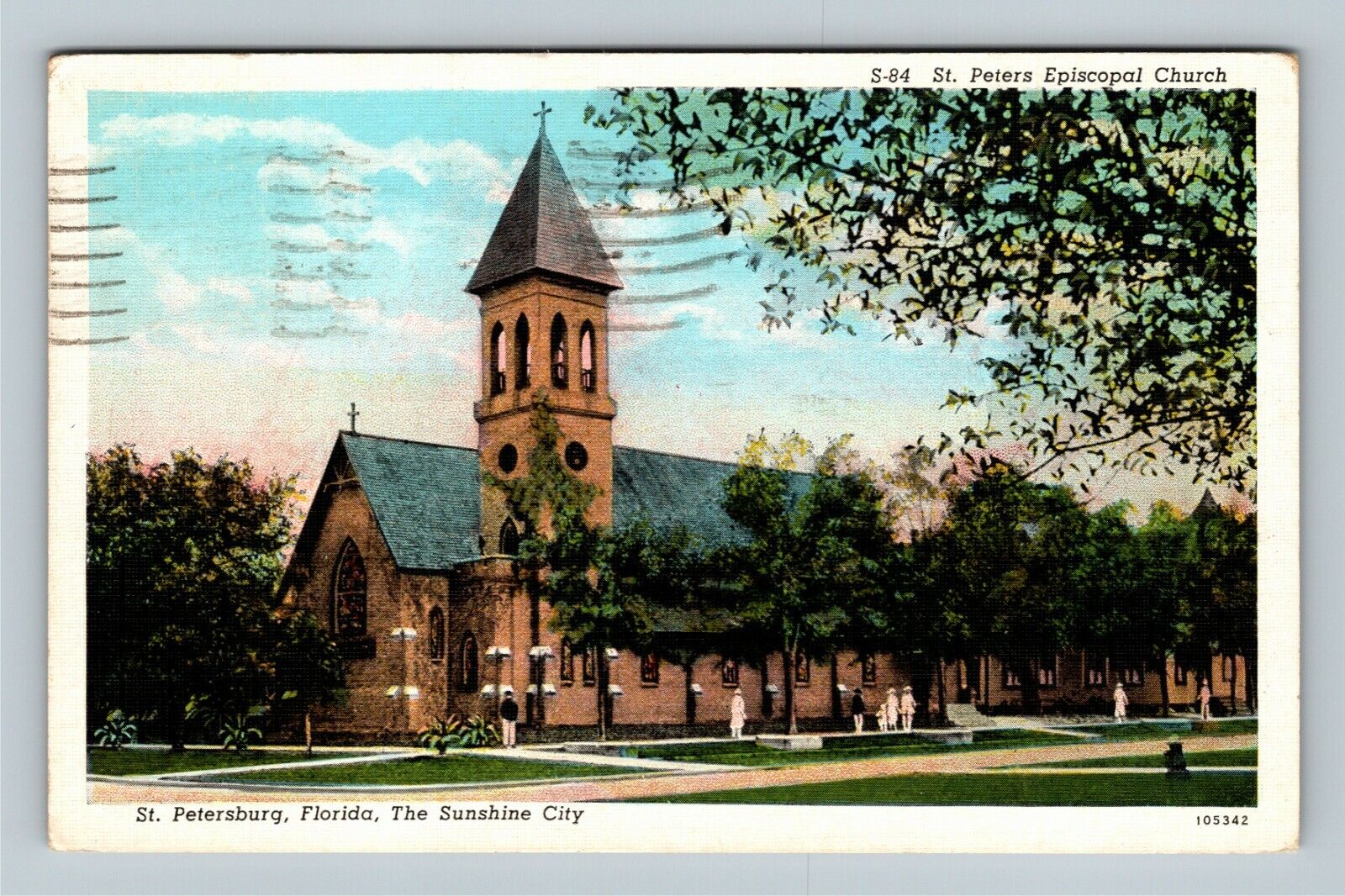 St. Petersburg, St. Peters Episcopal Church Tower Florida c1939 Vintage Postcard