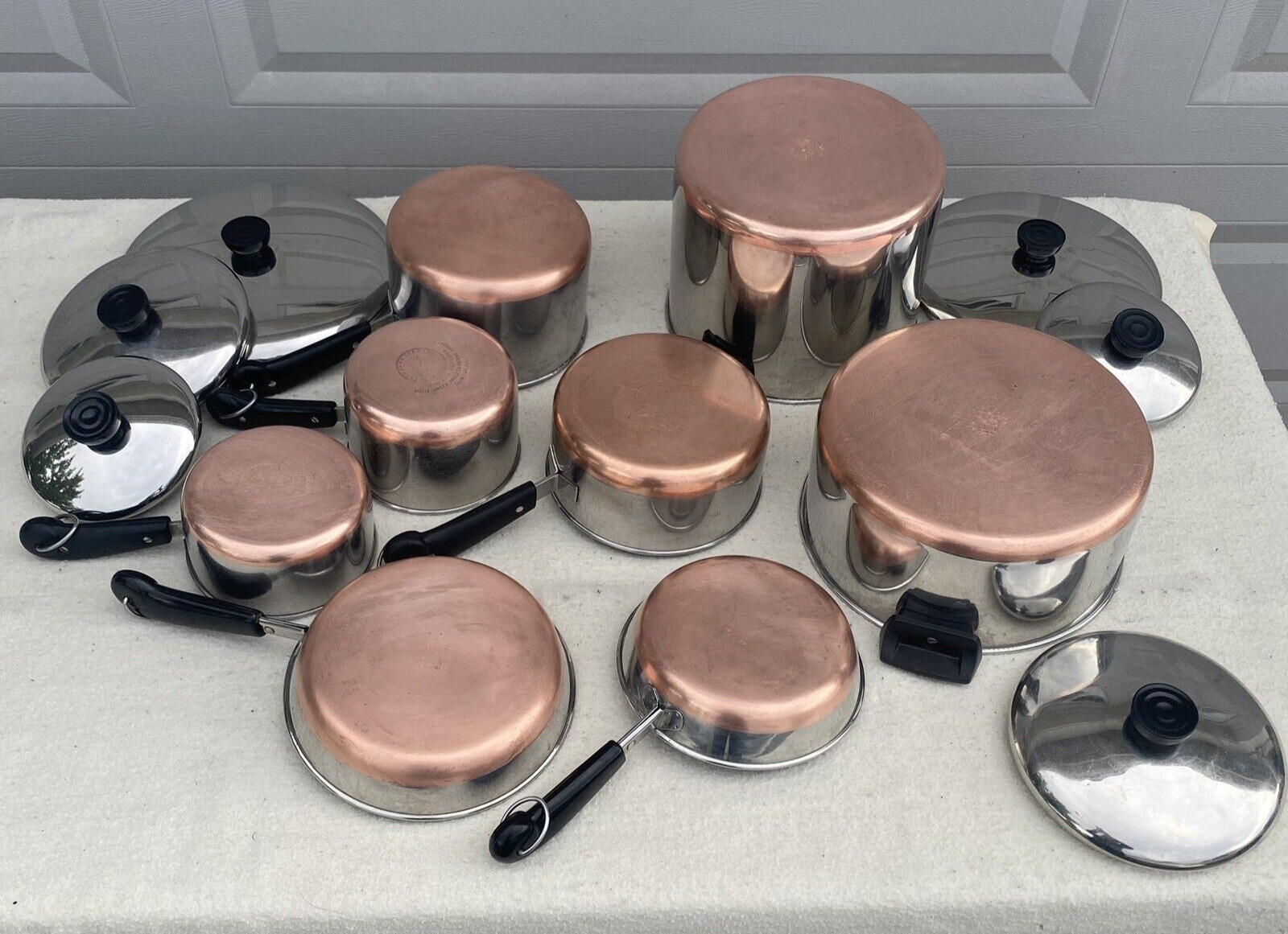 Vintage Revere Ware 1801 Copper Bottom Cookware Set 14 Piece Lot