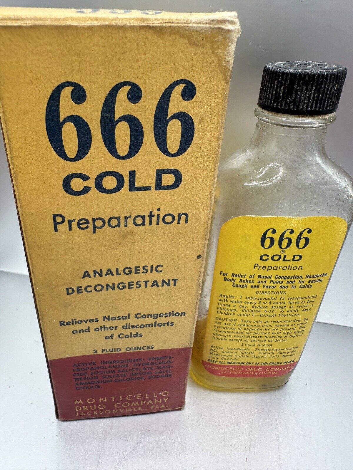 666 Cold Medicine Bottle Box Original Liquid Poison Apothecary Jacksonville Fl