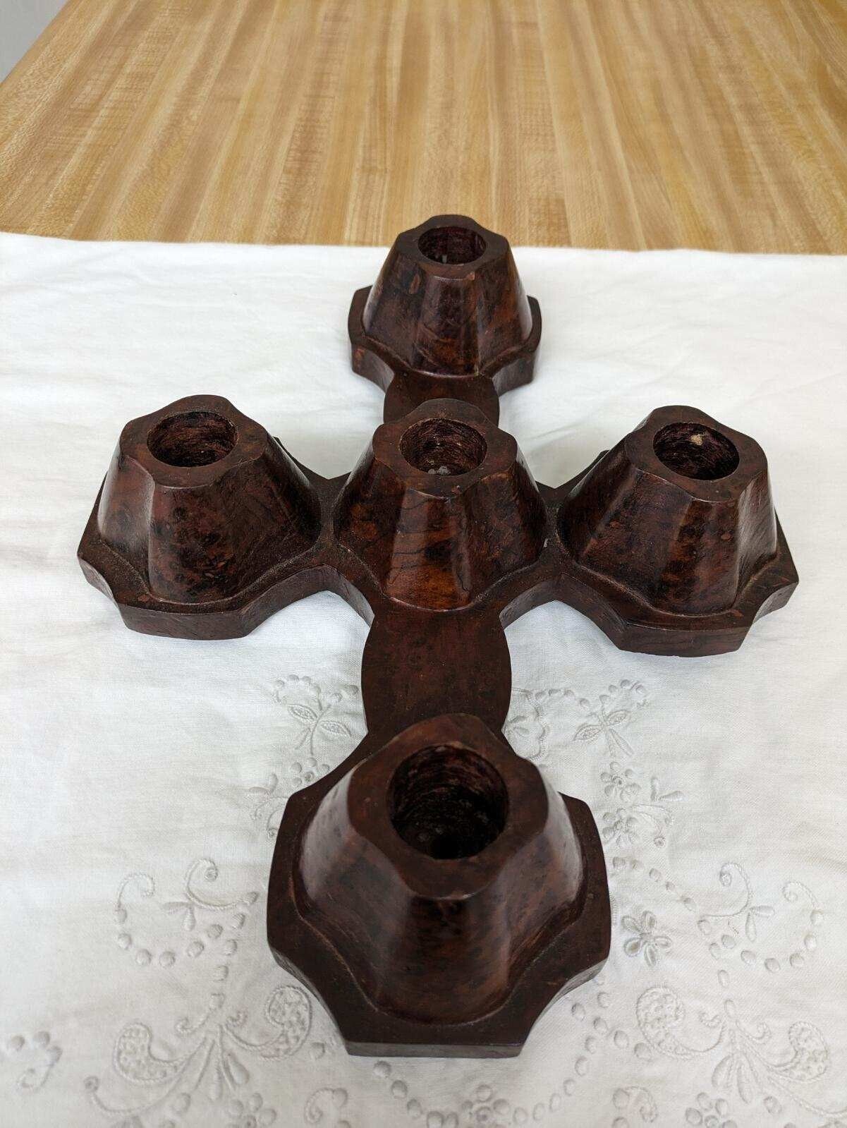 Vtg. wood candleholder, marbelized cross shaped from old church?