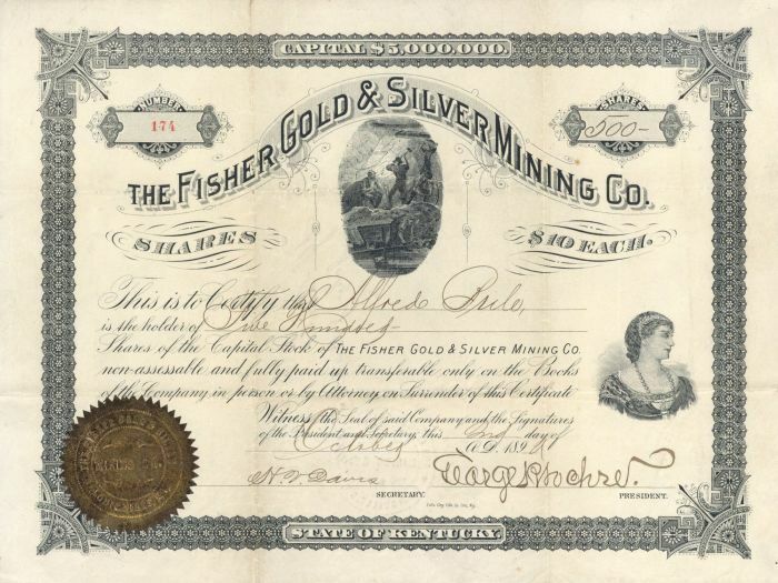 Fisher Gold and Silver Mining Co. - Stock Certificate - Mining Stocks