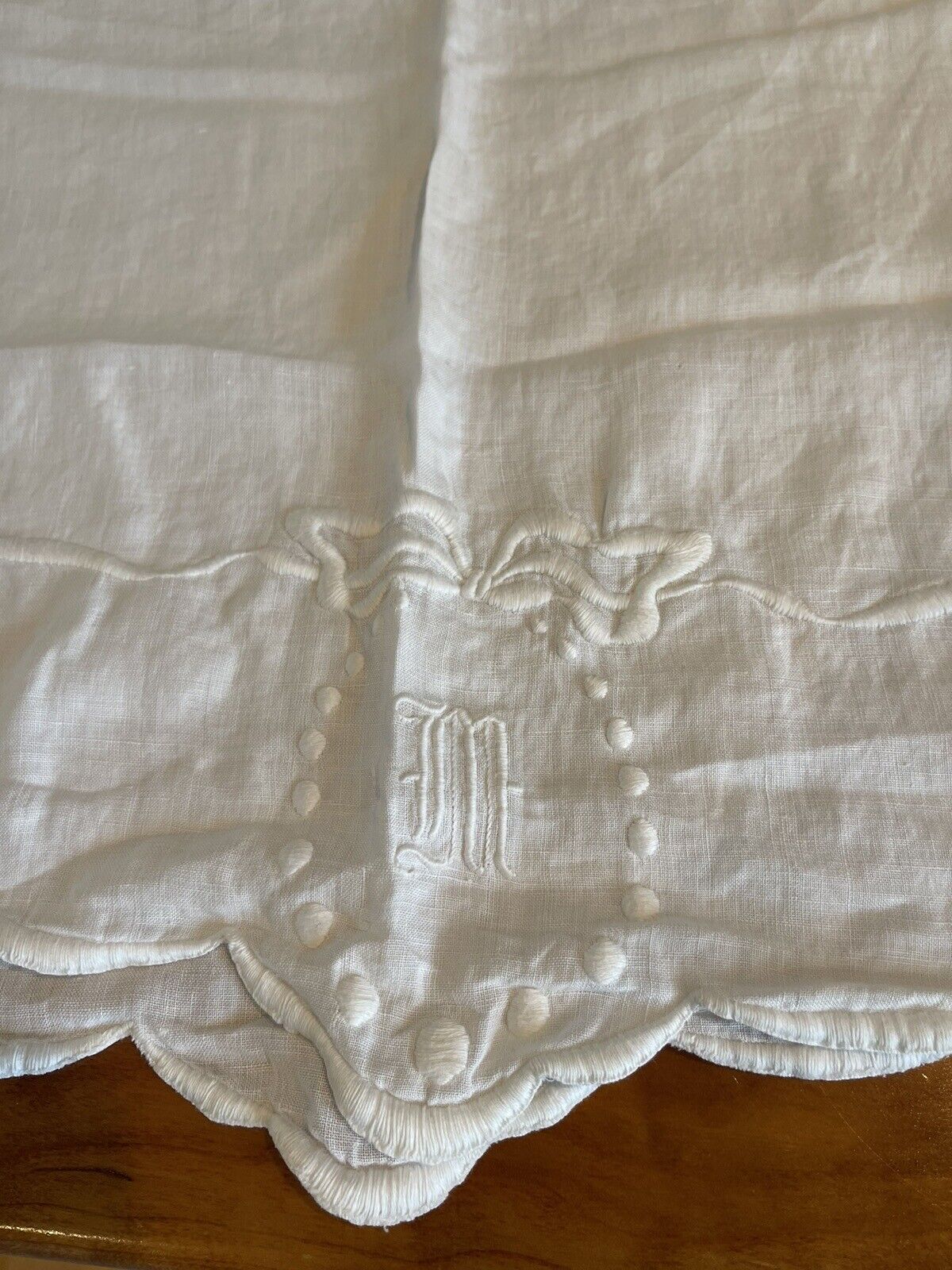 Vintage antique white linen cotton blend pillowcase with embroidery lovely clean